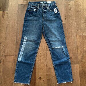 Old Navy Women's Sky-Hi Straight Distressed Blue Medium Wash Demin Jean, Size 2